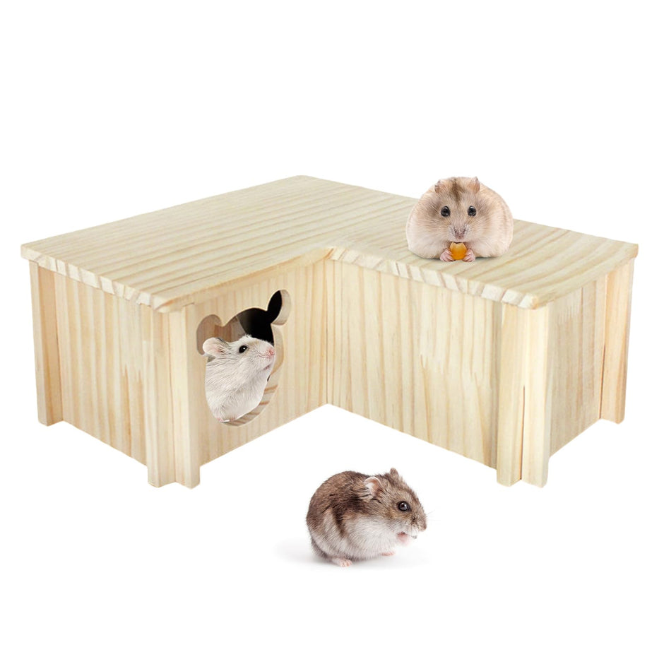 Hamster Toys 5-Piece Set ，Hamster House, Swing, Climbing Ladder, Seesaw & Exercise Wheel，Pet DIY Sport Exercise Toys Set, Small Animal Habitat Accessories ，Gerbils, Mice（Natural Wood）