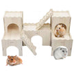 Hamster Toys 5-Piece Set ，Hamster House, Swing, Climbing Ladder, Seesaw & Exercise Wheel，Pet DIY Sport Exercise Toys Set, Small Animal Habitat Accessories ，Gerbils, Mice（Natural Wood）