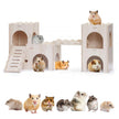 Hamster Toys 5-Piece Set ，Hamster House, Swing, Climbing Ladder, Seesaw & Exercise Wheel，Pet DIY Sport Exercise Toys Set, Small Animal Habitat Accessories ，Gerbils, Mice（Natural Wood）