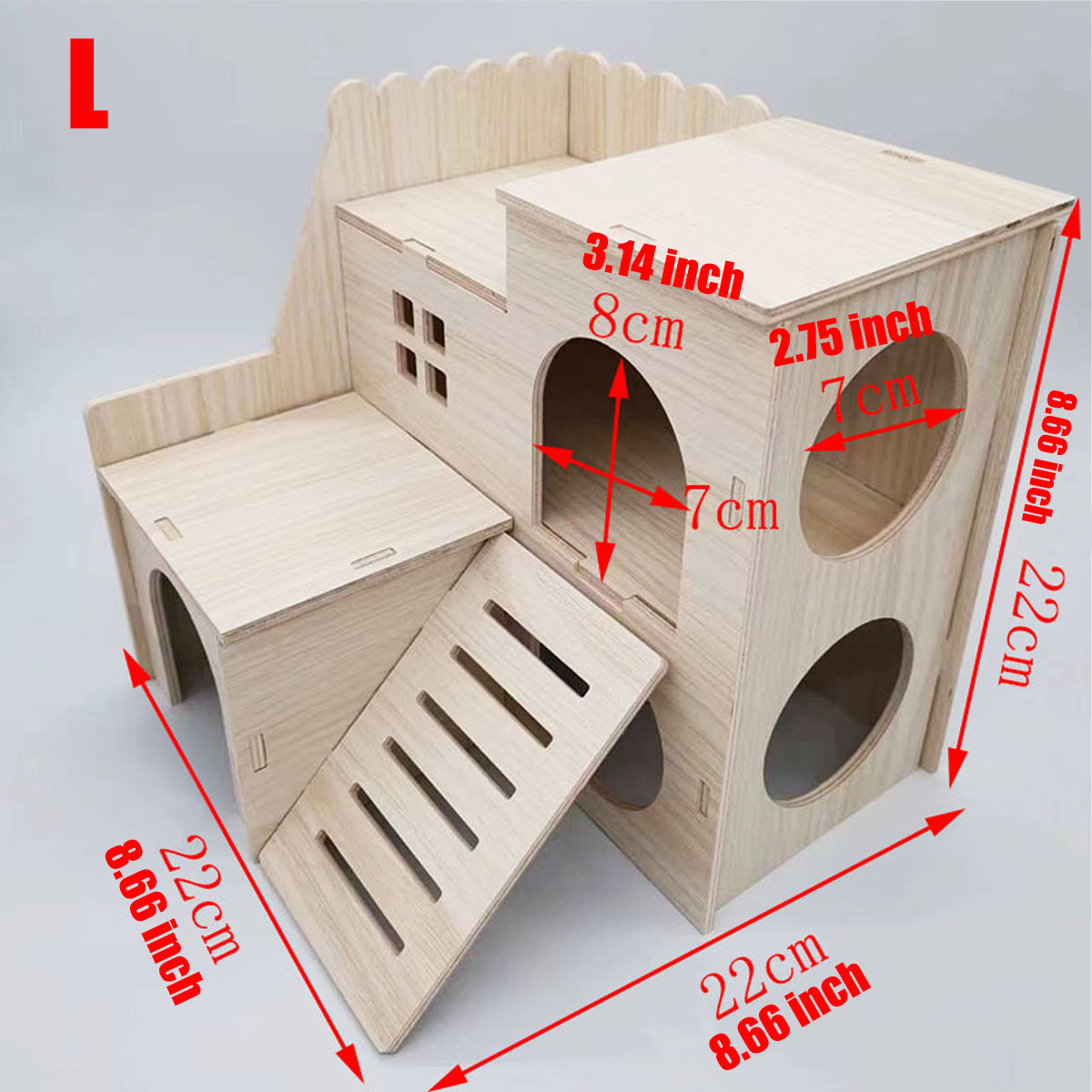 LogPaw Mini Hamster Maze Wooden House with Fun Slide and Two-Story Cabin, suitable for dwarf hamsters, mice, rats, and other small animals (for small hamsters only)