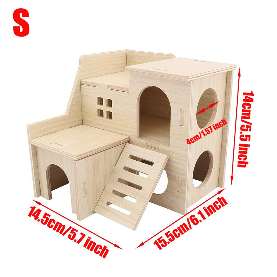 LogPaw Mini Hamster Maze Wooden House with Fun Slide and Two-Story Cabin, suitable for dwarf hamsters, mice, rats, and other small animals (for small hamsters only)